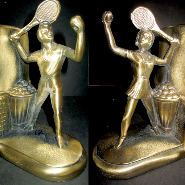 1950s Tennis Match brass bookends (pair)
