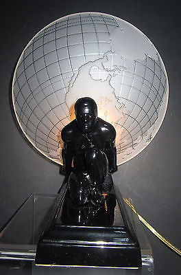 Frankart Style Art Deco Atlas an Earth Shade USA Lamp Black Glass Gay Iinterest