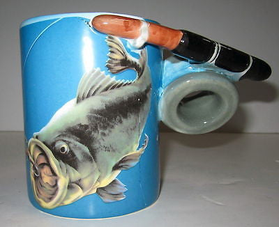 Wide Mouth Bass Fish Coffee Mug Cup Ceramic  c1992 very large 13 ounces