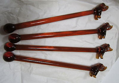 4 PCs Dachshund dog lead crystal glass cocktail sticks stix drink stirrers