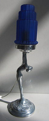 Frankart Art Deco Standing Lamp with Up Stretched Arms Polished Aluminum+ glaSS