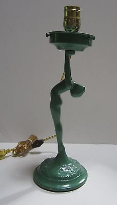 Frankart Art Deco Standing Lamp Up Stretched Arms Greenie all metal and Glass
