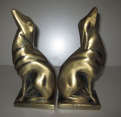 Frankart Greyhound Dog, Art Deco Brass, Bookends, a pair all metal USA