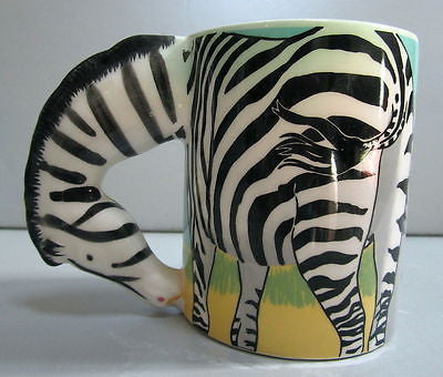 Zebra Coffee Mug- Cup - CERAMIC - c1986, very large >13 ounces Old