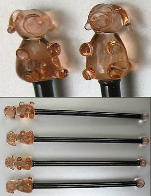 (4 PCs) Pig Hog Oink Crystal Glass Swizzle Sticks, set of 4, Cocktail driNK