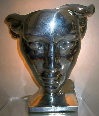 Frankart Art Deco Nymph Face Table Lamp  in a Polished Aluminum Finish + metAL