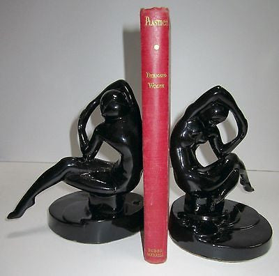 Frankart Nymph Kneeling Bookends Art Deco Black all metal a pair USA