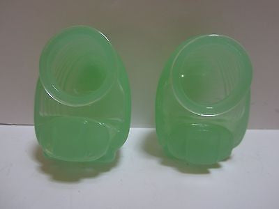 Glass classic bird cage feeders fire king green glass a pair 2 pieces