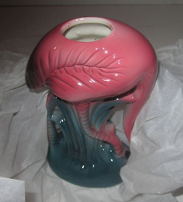 Flamingo a vase or pencil cup old ceramic 6" tall beautiful colors