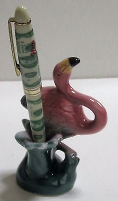 Flamingo Toothpick or Pen Holder Figurine - Ceramic - 1980's  3-1/4" taLL
