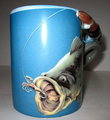 Wide Mouth Bass Fish Coffee Mug Cup Ceramic  c1992 very large 13 ounces
