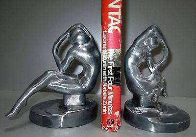 Frankart Nymph Kneeling Bookends Art Deco Unfinished Aluminum Metal a pair USA