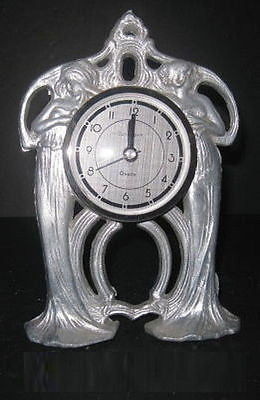Art Nouveau Nymphs Art Deco Table Clock Case all Aluminum Has No movemeNT