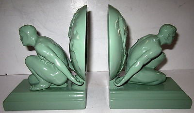 Frankart Style Atlas Male Bookends Art Deco-Very Heavy, all Green- GAY IntereST