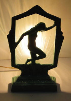 Frankart Style Flapper Nymph Art Deco in Greenie Lamp in Metal & glaSS