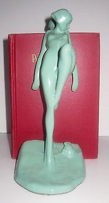 FrankArt Nymph with Frog Bookends, Art Deco in Green 10" Tall- metal, a paIR
