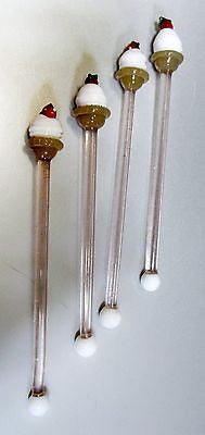 4 pcs Ice cream cone crystal glass swizzle sticks cocktail stirrers drink stix