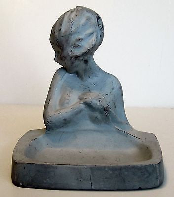 Frankart Art Deco nymph card desk ashtray in primer paint all metal rare USA