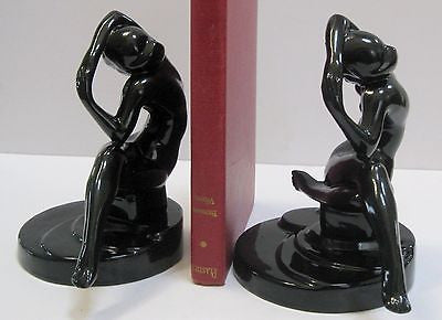 Frankart Nymph Kneeling Bookends Art Deco Black all metal a pair USA