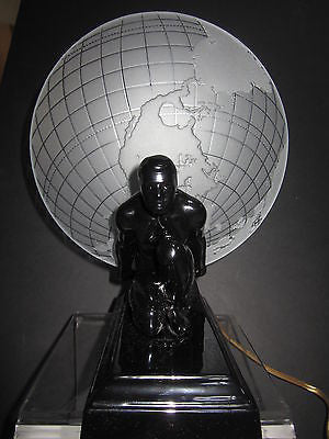 Frankart Style Art Deco Atlas an Earth Shade USA Lamp Black Glass Gay Iinterest