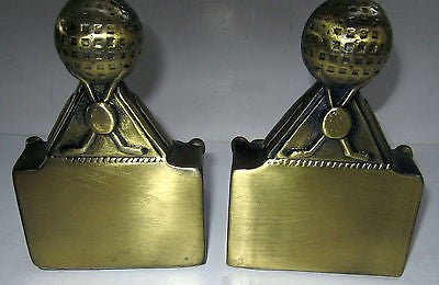 Golf ball and books brass metal bookends a pai all metal made in the USA