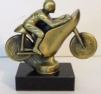 Racing  driving  motorcycle hood ornament or mascot brass statue made in the USA