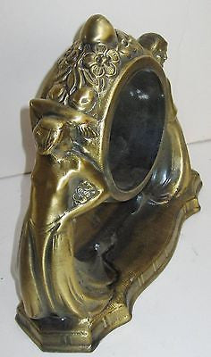 Nymphs two on art deco mantle clock case in antique brass a heavy flappers USA