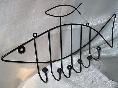 1970'S Eames Style Art Deco 2 Fish Wall coat, key, mug rack  steel wiRE