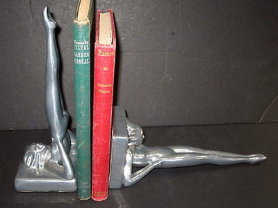Frankart Standing Nymphs Bookends Art Deco Polished Aluminum 9" Tall a pair USA