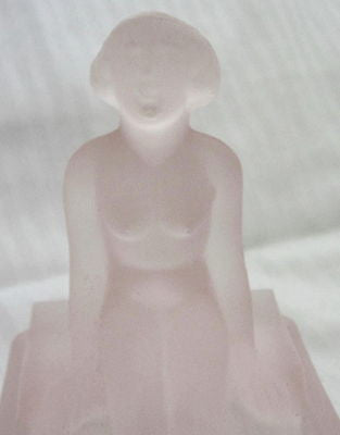 Art Deco nymph card desk tray ashtray soap dish frosted pink all glass USA