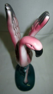 Flamingo with his wings in the aira tall figurine ceramic c1983 7-1/2" tall