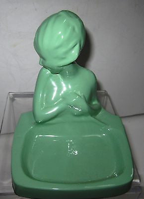 Frankart art deco nymph card desk tray ashtray in green all metal USA