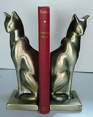 Frankart sitting cat bookends art deco in a moderne brass finish a pair USA