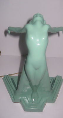 Frankart Butterfly Nymph Greenie finish an Art Deco Table Lamp Metal & glass USA