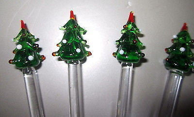 4 pcs Original Christmas tree glass swizzle sticks cocktail stirrers drink stix