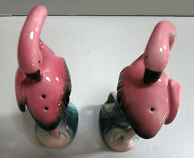 Flamingo Large Salt & Pepper Shakers, S + P, Ceramic  c1986 - 4" tall