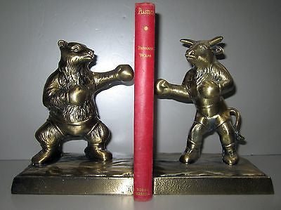 Bull + Bear Stock Broker Investor Brass Metal Bookends a Pair all metAL