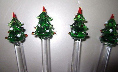 (4 PCs) Original ChristmasTree Glass Swizzle Sticks Cocktail Stirrers Drink stIX