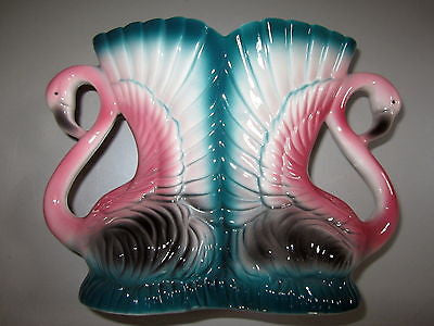 Flamingo  a double flamingo vase old ceramic  5" tall