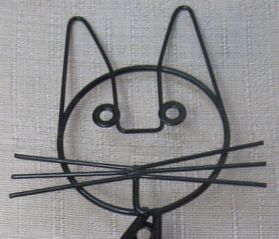 Cat kitten 1970's Eames style vintage retro wire wall hook in steel 11" tall