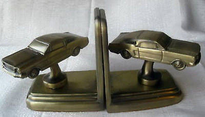1964 -1965 Vintage Ford Mustang Auto Car Brass Bookends,a Pair All Metal USA