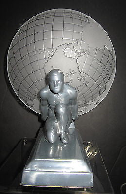 Frankart Style Art Deco Atlas an Earth Shade Lamp Aluminum Glass Gay Iinterest