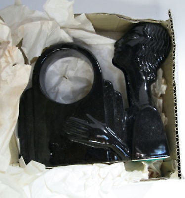 Nymph  Art Deco black ceramic mantle clock case old Japanese