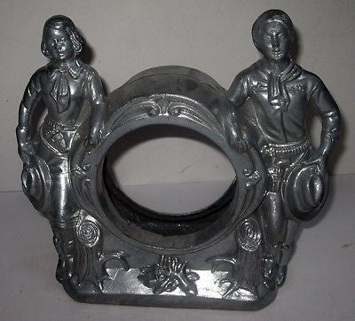 Western Cowboy Cowgirl Art Deco Mantle Clock Case in Aluminum  Heavy