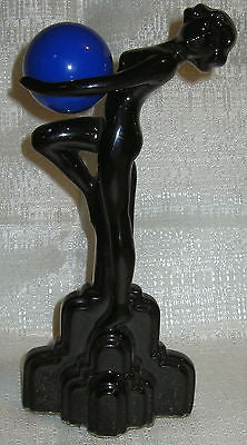 Frankart Style Art Deco Black Nymph Figurine with a Blue Bakelite Globe