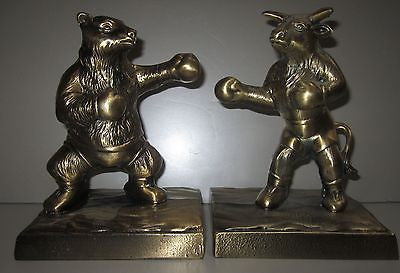 Bull + Bear Stock Broker Investor Brass Metal Bookends a Pair all metAL