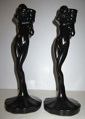 Frankart Nymphs Art Deco Standing Nude Candlesticks Black metal a Pair USA