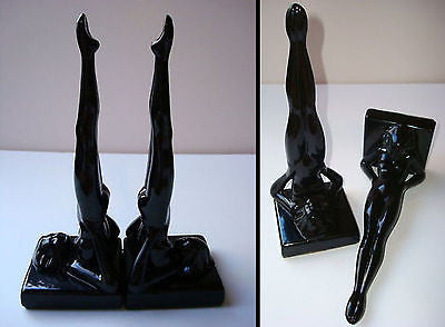 Frankart standing nymphs bookends art deco in black metal 9-1/4" tall a pair USA
