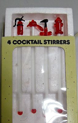 (4 PCs) Fire Fighter,Fireman,Axe Lead Crystal Glass Cocktail Sticks Stix stirrer