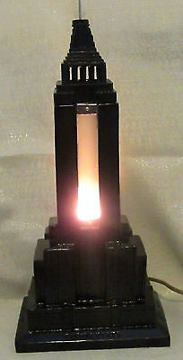 EMPIRE STATE BUILDING LAMP NYC  Huge! 19" Tall! Art Deco Black Enamel Scarce